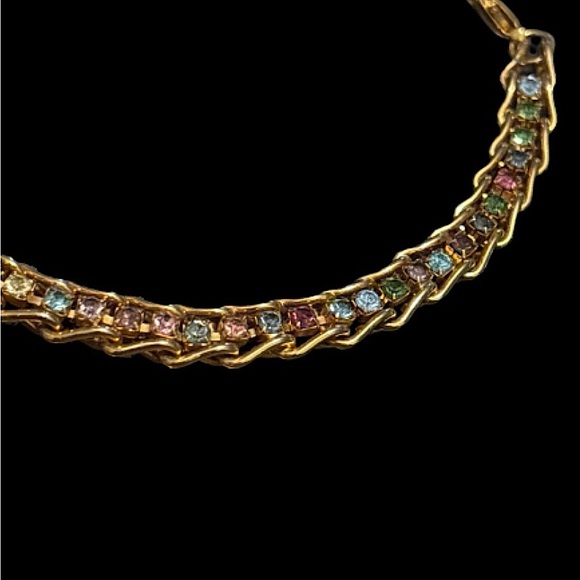 2/$30 Vintage Herringbone Link Bracelet & Gemstones 7” - Picture 7 of 12